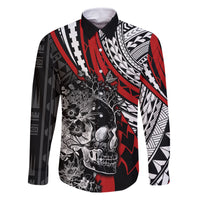 Personalised Polynesia Skull Family Matching Off Shoulder Short Dress and Hawaiian Shirt Tattoo In The Style Of Maori With Marine Life Red LT9 Dad's Shirt - Long Sleeve Red - Polynesian Pride