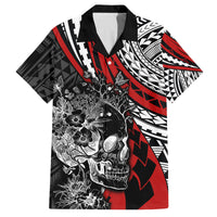 Personalised Polynesia Skull Family Matching Puletasi Dress and Hawaiian Shirt Tattoo In The Style Of Maori With Marine Life Red LT9 Dad's Shirt - Short Sleeve Red - Polynesian Pride