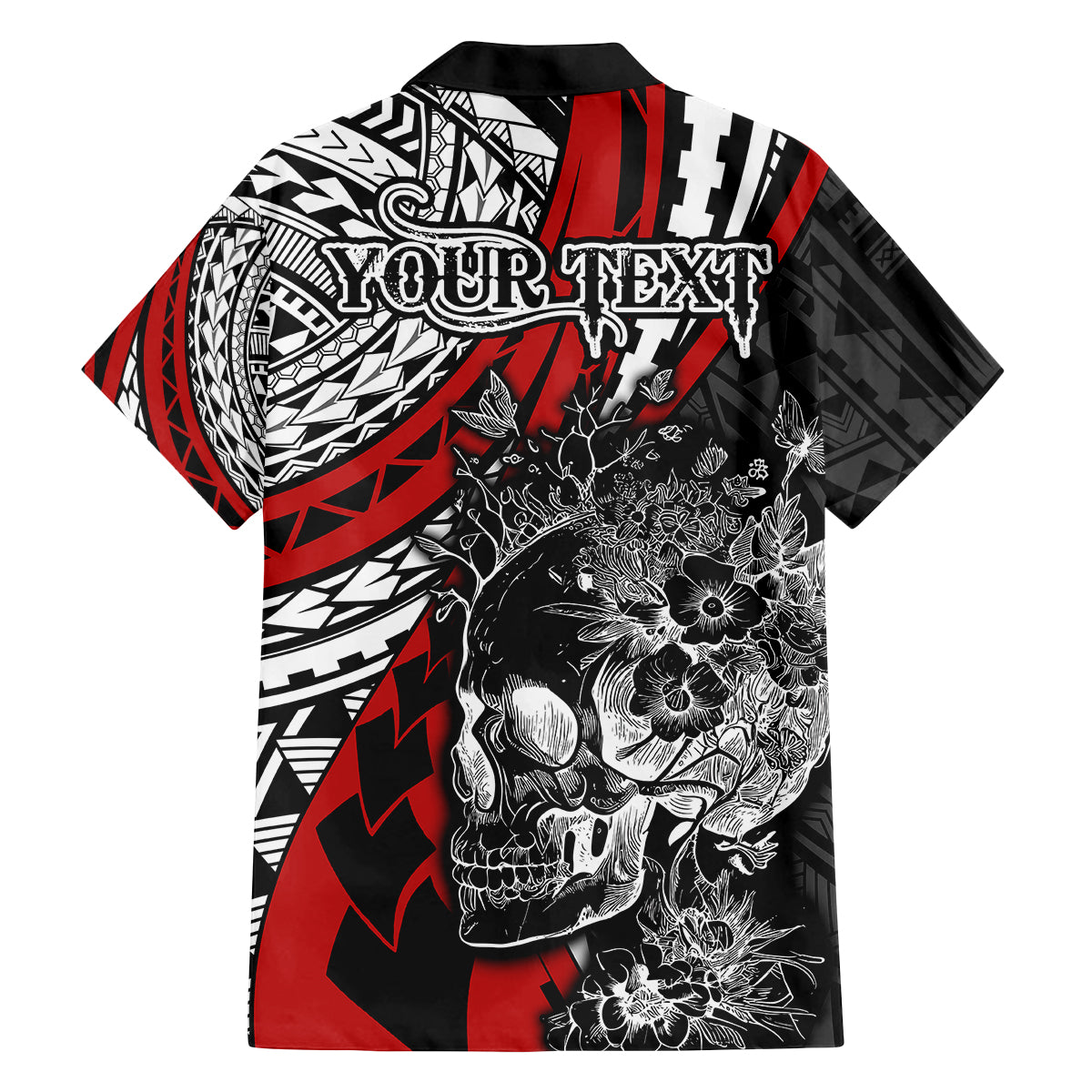 Personalised Polynesia Skull Family Matching Summer Maxi Dress and Hawaiian Shirt Tattoo In The Style Of Maori With Marine Life Red LT9 - Polynesian Pride