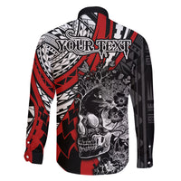 Personalised Polynesia Skull Family Matching Summer Maxi Dress and Hawaiian Shirt Tattoo In The Style Of Maori With Marine Life Red LT9 - Polynesian Pride