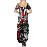 Personalised Polynesia Skull Family Matching Summer Maxi Dress and Hawaiian Shirt Tattoo In The Style Of Maori With Marine Life Red LT9 - Polynesian Pride