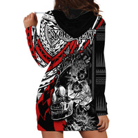 Personalised Polynesia Skull Hoodie Dress Tattoo In The Style Of Maori With Marine Life Red LT9 - Polynesian Pride