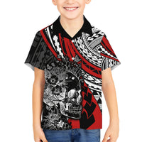 Personalised Polynesia Skull Kid Hawaiian Shirt Tattoo In The Style Of Maori With Marine Life Red LT9 Kid Red - Polynesian Pride