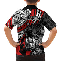 Personalised Polynesia Skull Kid Hawaiian Shirt Tattoo In The Style Of Maori With Marine Life Red LT9 - Polynesian Pride
