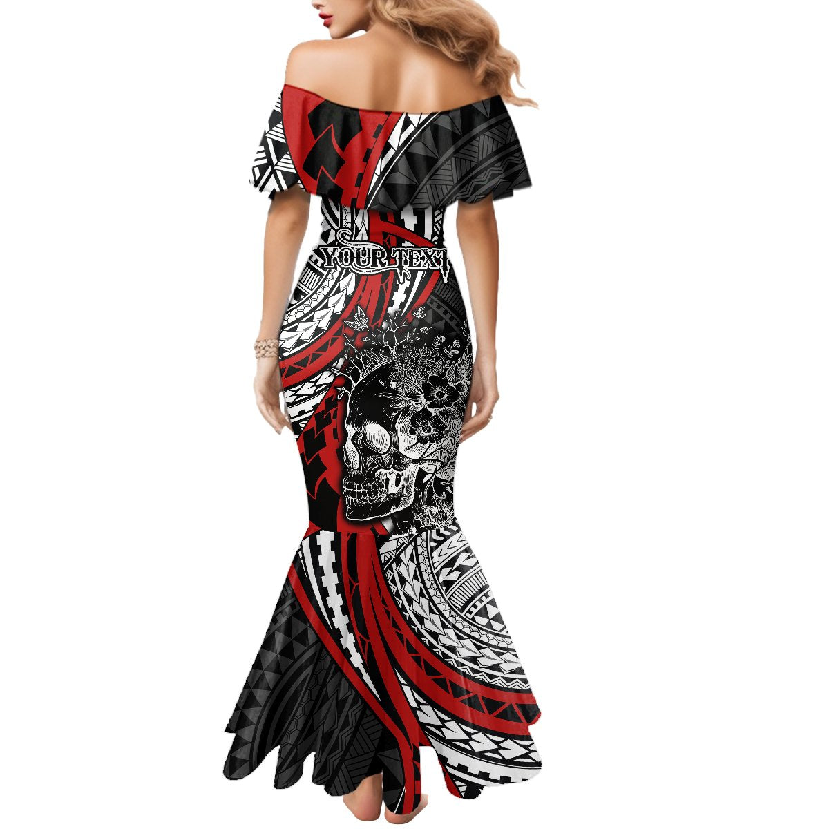 Personalised Polynesia Skull Mermaid Dress Tattoo In The Style Of Maori With Marine Life Red LT9 - Polynesian Pride