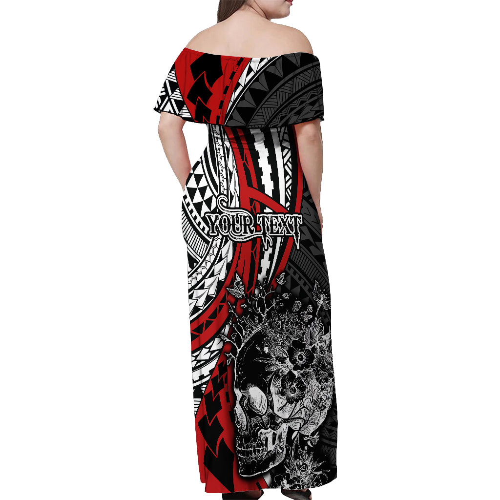 Personalised Polynesia Skull Off Shoulder Maxi Dress Tattoo In The Style Of Maori With Marine Life Red LT9 - Polynesian Pride