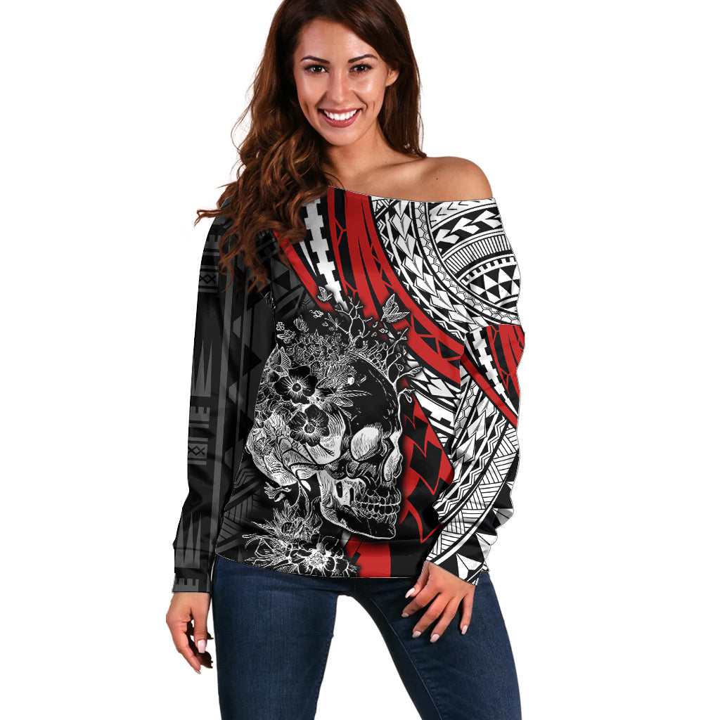 personalised-polynesia-skull-off-shoulder-sweater-tattoo-in-the-style-of-maori-with-marine-life-red