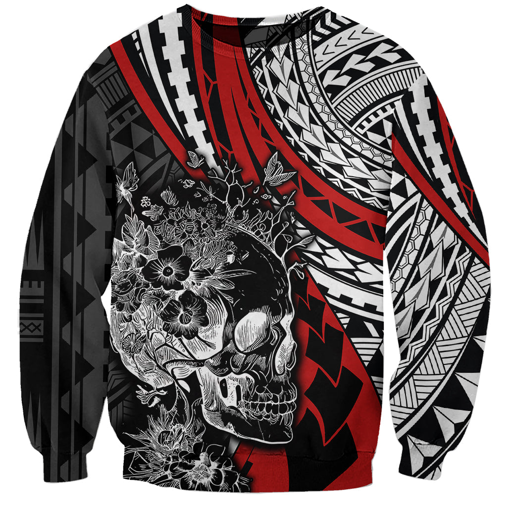 Personalised Polynesia Skull Sweatshirt Tattoo In The Style Of Maori With Marine Life Red LT9 Unisex Red - Polynesian Pride
