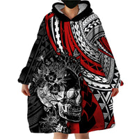 Personalised Polynesia Skull Wearable Blanket Hoodie Tattoo In The Style Of Maori With Marine Life Red LT9 - Polynesian Pride