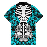 Personalised Polynesia Skull Family Matching Long Sleeve Bodycon Dress and Hawaiian Shirt With Boars Tusk Aqua Arty Vibe LT9 - Polynesian Pride