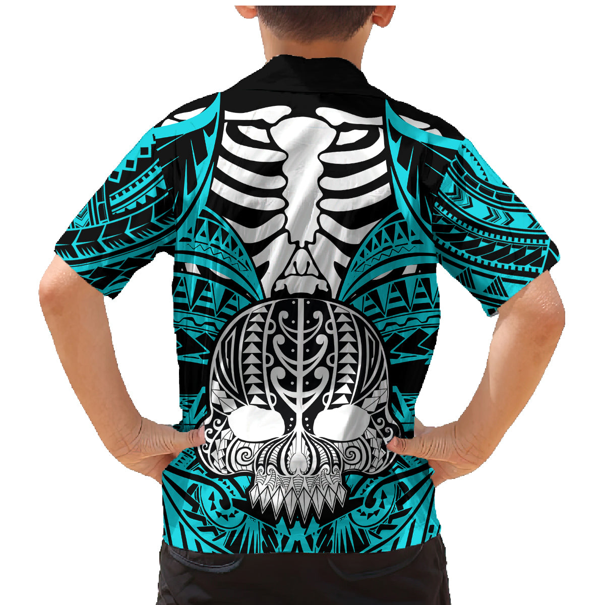 Personalised Polynesia Skull Family Matching Mermaid Dress and Hawaiian Shirt With Boars Tusk Aqua Arty Vibe LT9 - Polynesian Pride