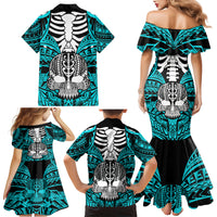Personalised Polynesia Skull Family Matching Mermaid Dress and Hawaiian Shirt With Boars Tusk Aqua Arty Vibe LT9 - Polynesian Pride