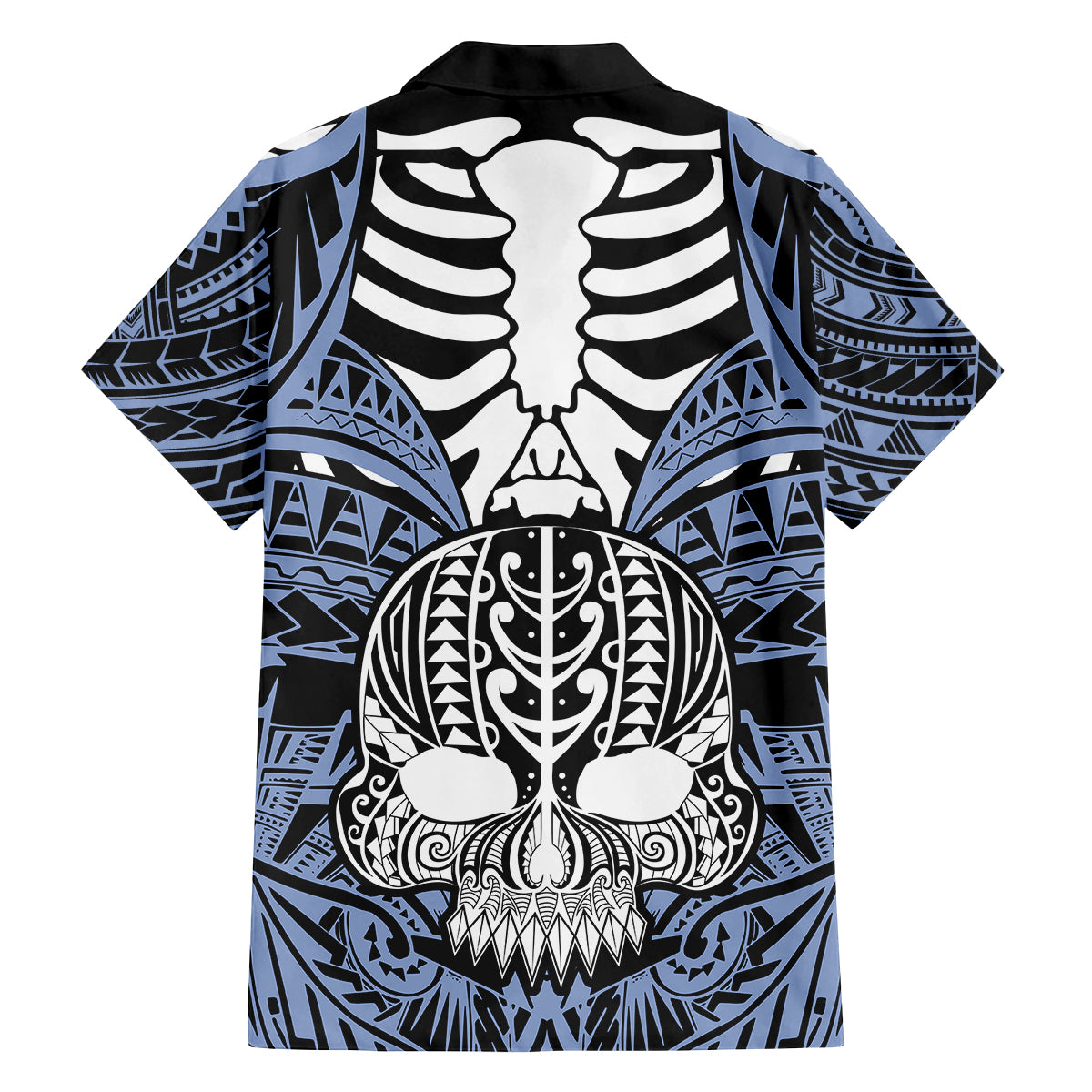 Personalised Polynesia Skull Family Matching Long Sleeve Bodycon Dress and Hawaiian Shirt With Boars Tusk Blue Arty Vibe LT9 - Polynesian Pride