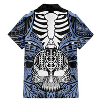 Personalised Polynesia Skull Family Matching Long Sleeve Bodycon Dress and Hawaiian Shirt With Boars Tusk Blue Arty Vibe LT9 - Polynesian Pride