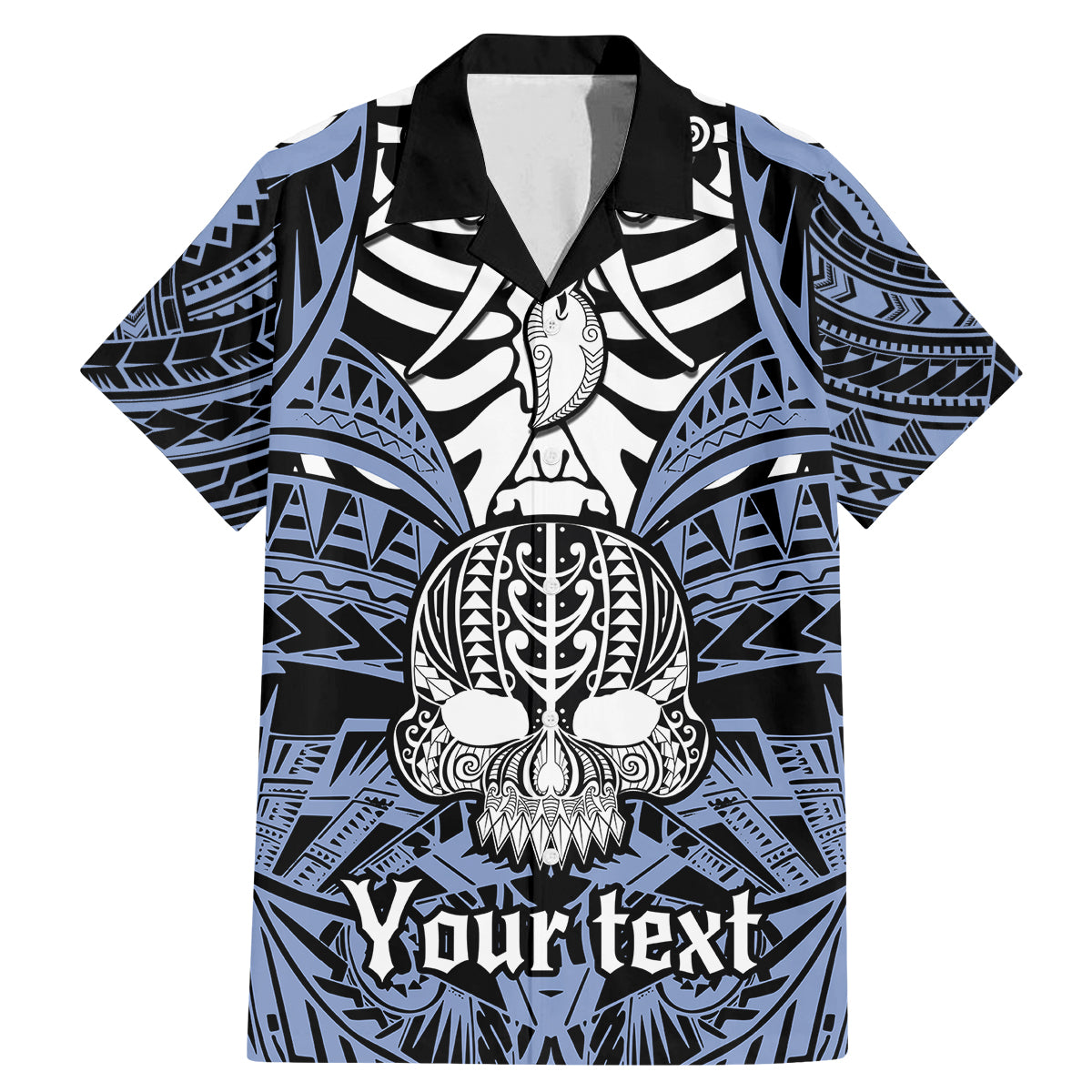 Personalised Polynesia Skull Family Matching Mermaid Dress and Hawaiian Shirt With Boars Tusk Blue Arty Vibe LT9 Dad's Shirt - Short Sleeve Blue - Polynesian Pride