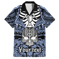 Personalised Polynesia Skull Family Matching Off Shoulder Short Dress and Hawaiian Shirt With Boars Tusk Blue Arty Vibe LT9 Dad's Shirt - Short Sleeve Blue - Polynesian Pride
