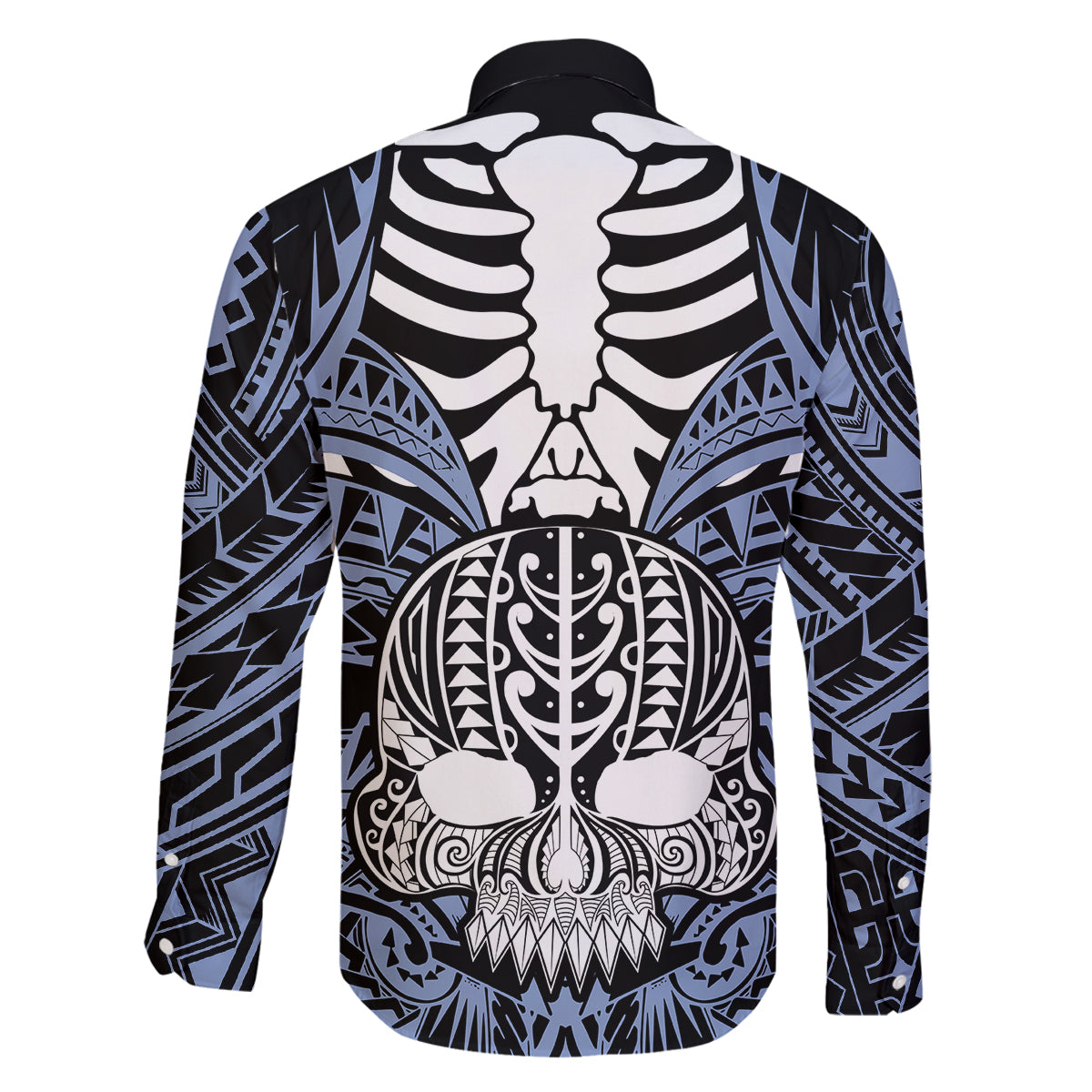 Personalised Polynesia Skull Family Matching Summer Maxi Dress and Hawaiian Shirt With Boars Tusk Blue Arty Vibe LT9 - Polynesian Pride