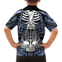 Personalised Polynesia Skull Family Matching Tank Maxi Dress and Hawaiian Shirt With Boars Tusk Blue Arty Vibe LT9 - Polynesian Pride