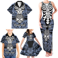 Personalised Polynesia Skull Family Matching Tank Maxi Dress and Hawaiian Shirt With Boars Tusk Blue Arty Vibe LT9 - Polynesian Pride