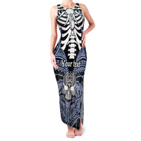 Personalised Polynesia Skull Family Matching Tank Maxi Dress and Hawaiian Shirt With Boars Tusk Blue Arty Vibe LT9 Mom's Dress Blue - Polynesian Pride