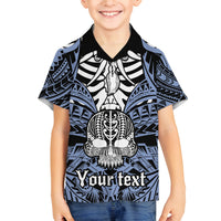 Personalised Polynesia Skull Family Matching Tank Maxi Dress and Hawaiian Shirt With Boars Tusk Blue Arty Vibe LT9 Son's Shirt Blue - Polynesian Pride