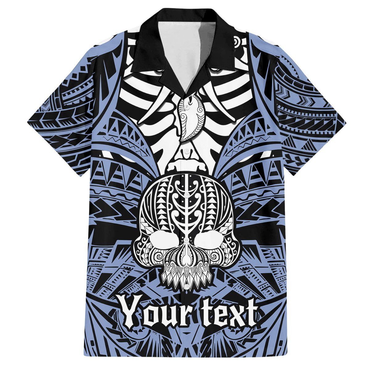 Personalised Polynesia Skull Hawaiian Shirt With Boars Tusk Blue Arty Vibe LT9 Blue - Polynesian Pride