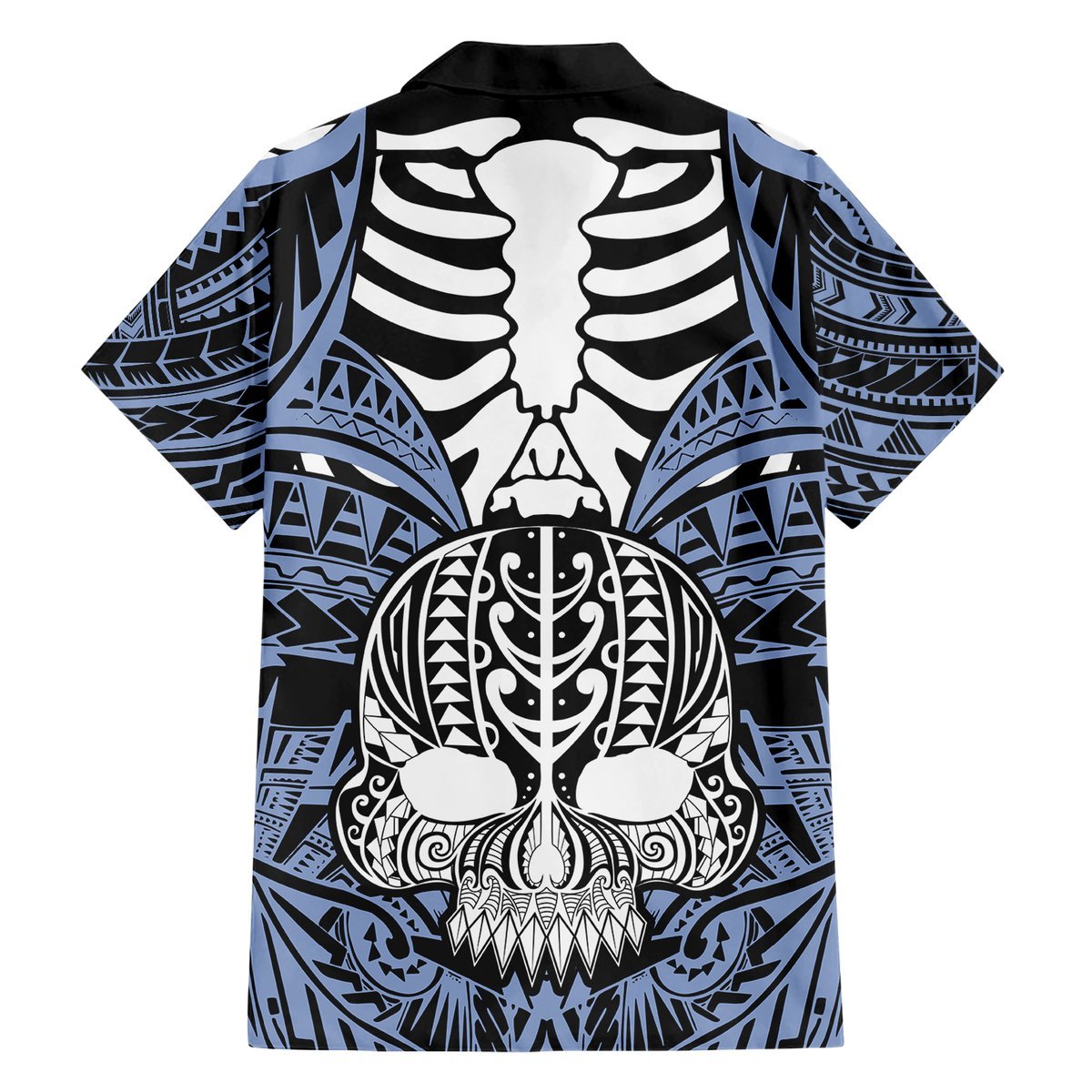 Personalised Polynesia Skull Hawaiian Shirt With Boars Tusk Blue Arty Vibe LT9 - Polynesian Pride