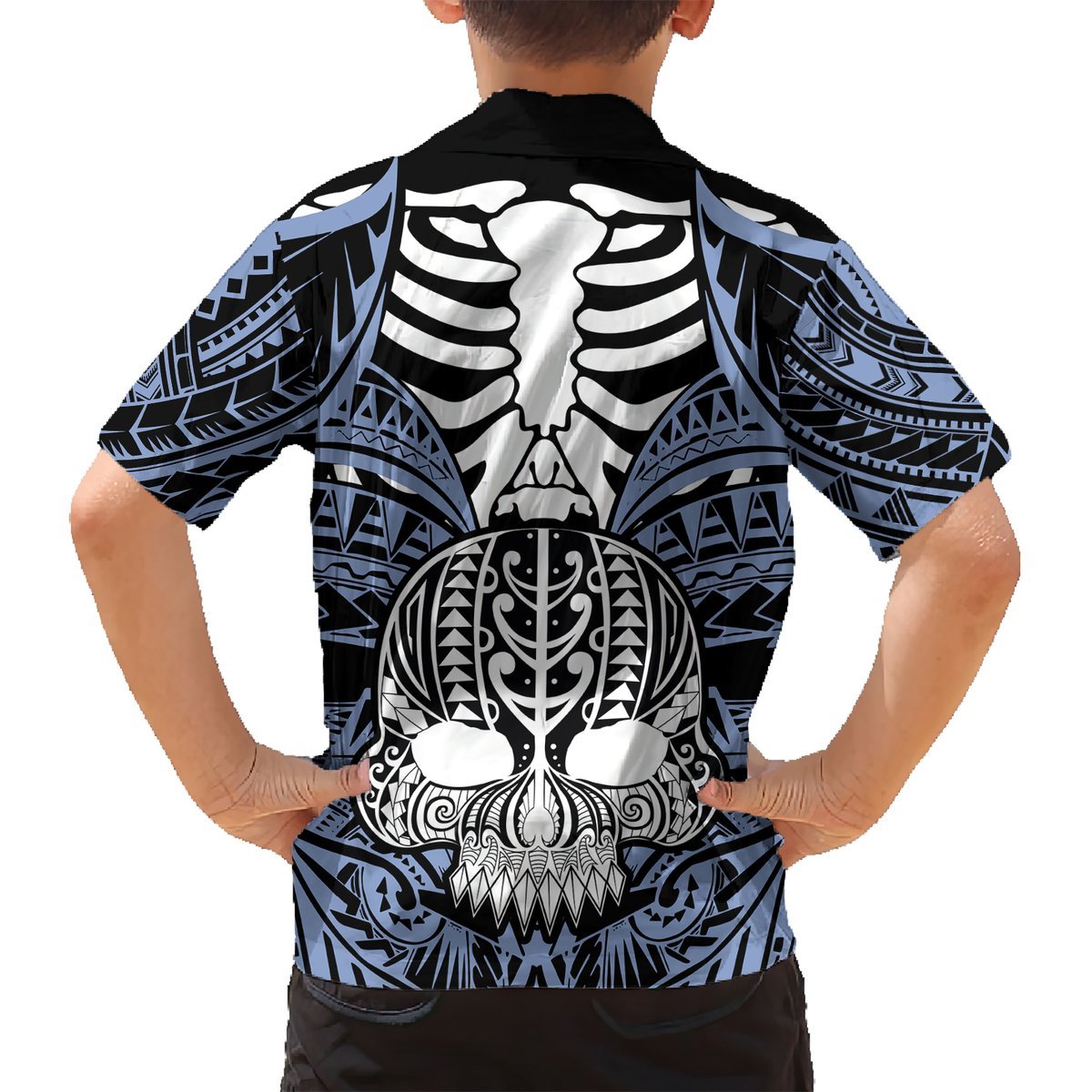 Personalised Polynesia Skull Hawaiian Shirt With Boars Tusk Blue Arty Vibe LT9 - Polynesian Pride