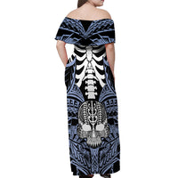 Personalised Polynesia Skull Off Shoulder Maxi Dress With Boars Tusk Blue Arty Vibe LT9 - Polynesian Pride