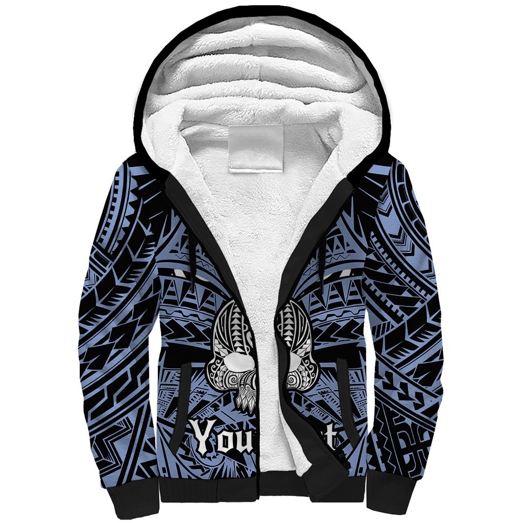 Personalised Polynesia Skull Sherpa Hoodie With Boars Tusk Blue Arty Vibe LT9 Unisex Blue - Polynesian Pride