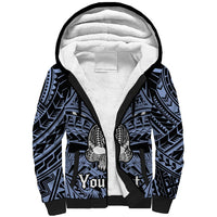 Personalised Polynesia Skull Sherpa Hoodie With Boars Tusk Blue Arty Vibe LT9 Unisex Blue - Polynesian Pride