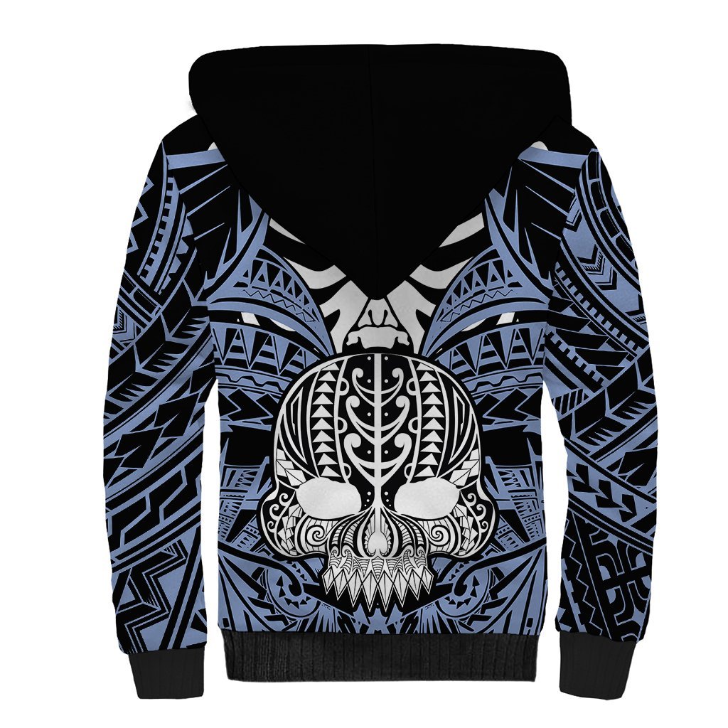 Personalised Polynesia Skull Sherpa Hoodie With Boars Tusk Blue Arty Vibe LT9 - Polynesian Pride