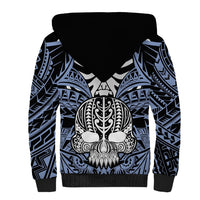 Personalised Polynesia Skull Sherpa Hoodie With Boars Tusk Blue Arty Vibe LT9 - Polynesian Pride