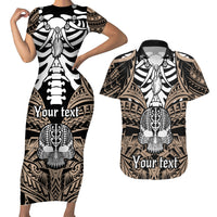 Personalised Polynesia Skull Couples Matching Short Sleeve Bodycon Dress and Hawaiian Shirt With Boars Tusk Gold Arty Vibe LT9 Gold - Polynesian Pride