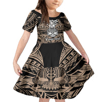 Personalised Polynesia Skull Family Matching Mermaid Dress and Hawaiian Shirt With Boars Tusk Gold Arty Vibe LT9 Daughter's Dress Gold - Polynesian Pride