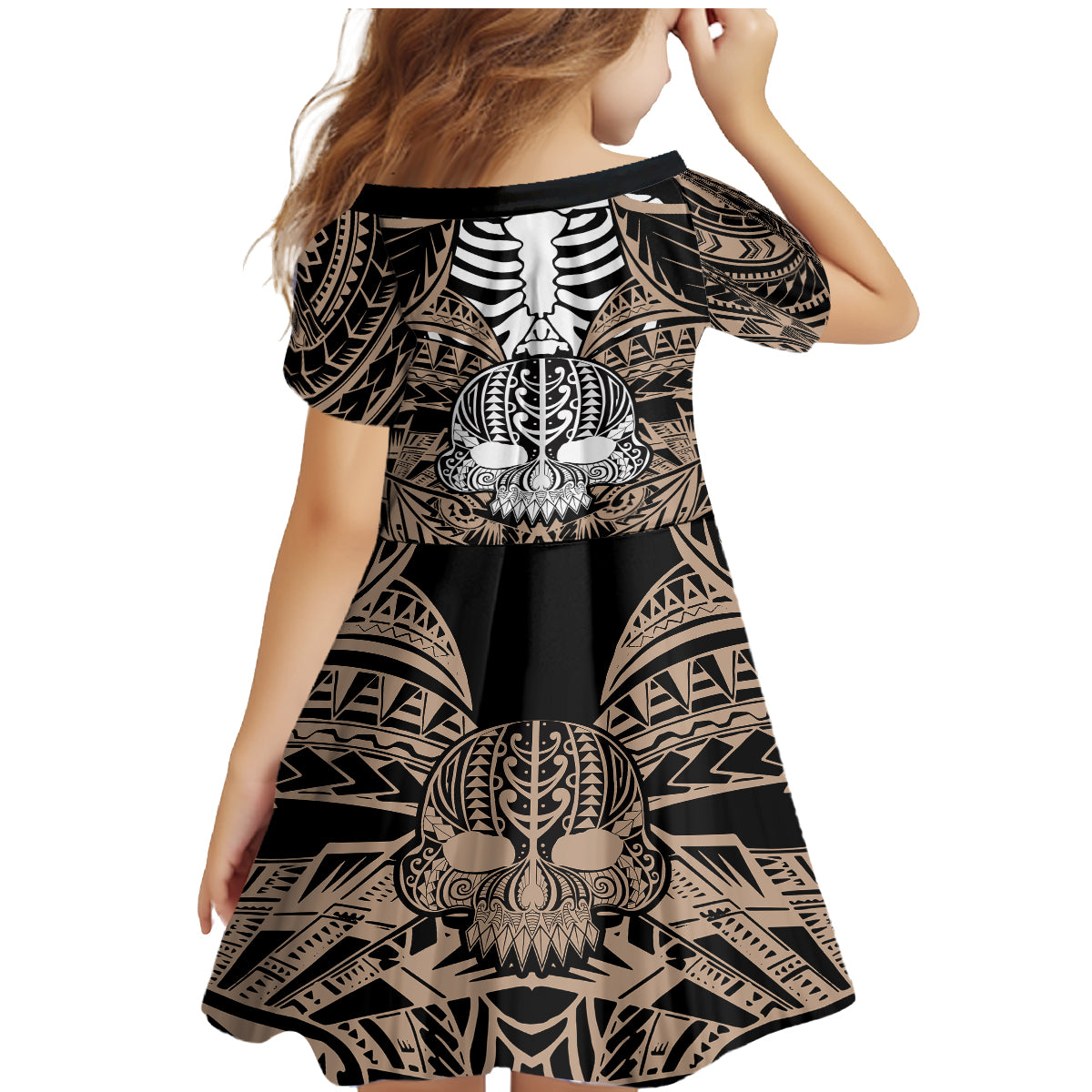 Personalised Polynesia Skull Family Matching Mermaid Dress and Hawaiian Shirt With Boars Tusk Gold Arty Vibe LT9 - Polynesian Pride