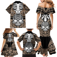 Personalised Polynesia Skull Family Matching Mermaid Dress and Hawaiian Shirt With Boars Tusk Gold Arty Vibe LT9 - Polynesian Pride