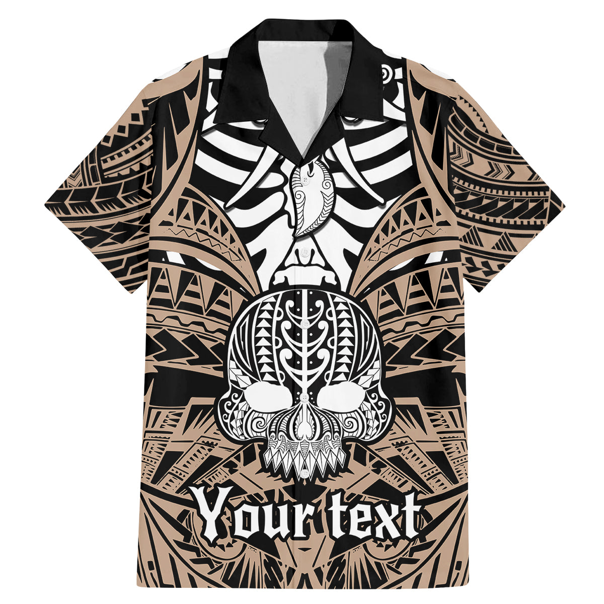Personalised Polynesia Skull Family Matching Mermaid Dress and Hawaiian Shirt With Boars Tusk Gold Arty Vibe LT9 Dad's Shirt - Short Sleeve Gold - Polynesian Pride