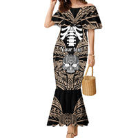 Personalised Polynesia Skull Family Matching Mermaid Dress and Hawaiian Shirt With Boars Tusk Gold Arty Vibe LT9 Mom's Dress Gold - Polynesian Pride