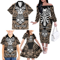 Personalised Polynesia Skull Family Matching Off Shoulder Long Sleeve Dress and Hawaiian Shirt With Boars Tusk Gold Arty Vibe LT9 - Polynesian Pride