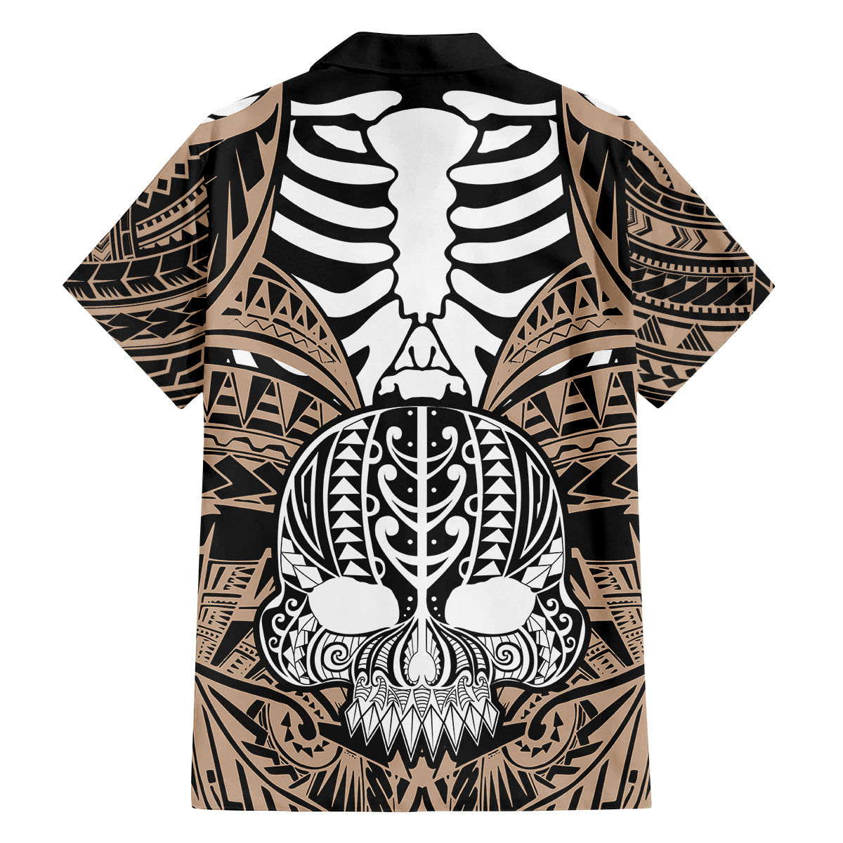 Personalised Polynesia Skull Family Matching Off Shoulder Maxi Dress and Hawaiian Shirt With Boars Tusk Gold Arty Vibe LT9 - Polynesian Pride