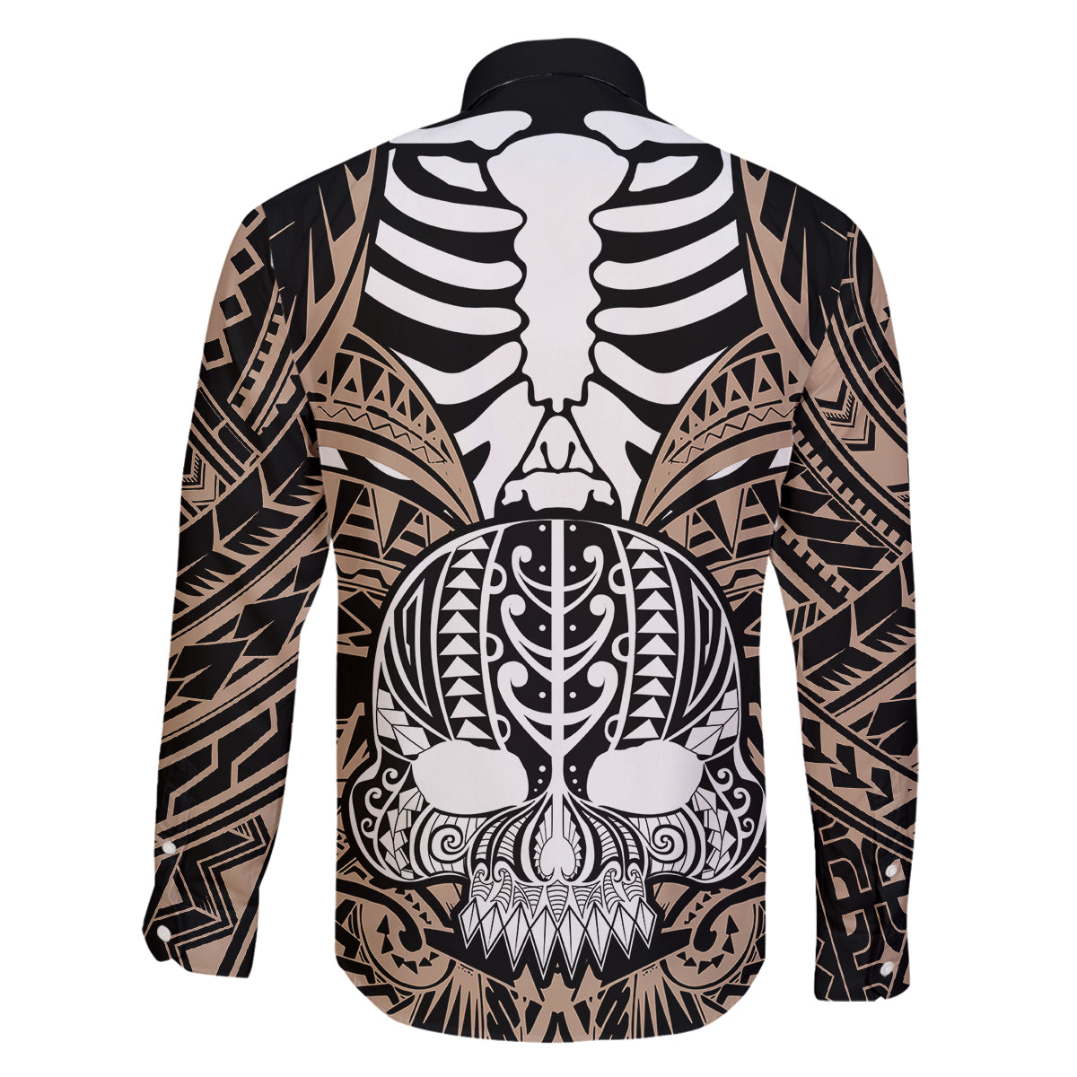 Personalised Polynesia Skull Family Matching Off Shoulder Maxi Dress and Hawaiian Shirt With Boars Tusk Gold Arty Vibe LT9 - Polynesian Pride