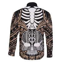 Personalised Polynesia Skull Family Matching Off Shoulder Maxi Dress and Hawaiian Shirt With Boars Tusk Gold Arty Vibe LT9 - Polynesian Pride