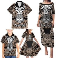 Personalised Polynesia Skull Family Matching Puletasi Dress and Hawaiian Shirt With Boars Tusk Gold Arty Vibe LT9 - Polynesian Pride