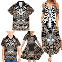 Personalised Polynesia Skull Family Matching Summer Maxi Dress and Hawaiian Shirt With Boars Tusk Gold Arty Vibe LT9 - Polynesian Pride