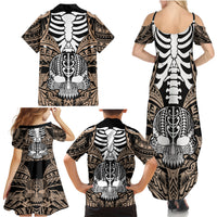 Personalised Polynesia Skull Family Matching Summer Maxi Dress and Hawaiian Shirt With Boars Tusk Gold Arty Vibe LT9 - Polynesian Pride