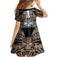 Personalised Polynesia Skull Family Matching Tank Maxi Dress and Hawaiian Shirt With Boars Tusk Gold Arty Vibe LT9 - Polynesian Pride