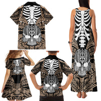 Personalised Polynesia Skull Family Matching Tank Maxi Dress and Hawaiian Shirt With Boars Tusk Gold Arty Vibe LT9 - Polynesian Pride