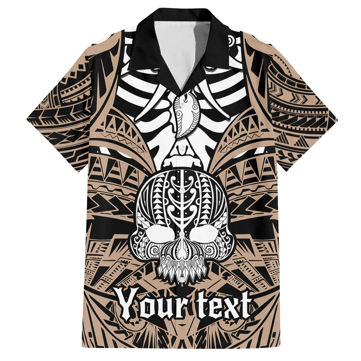 Personalised Polynesia Skull Family Matching Tank Maxi Dress and Hawaiian Shirt With Boars Tusk Gold Arty Vibe LT9 Dad's Shirt - Short Sleeve Gold - Polynesian Pride
