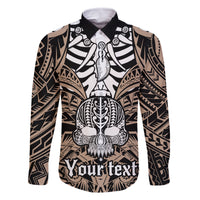 Personalised Polynesia Skull Family Matching Tank Maxi Dress and Hawaiian Shirt With Boars Tusk Gold Arty Vibe LT9 Dad's Shirt - Long Sleeve Gold - Polynesian Pride